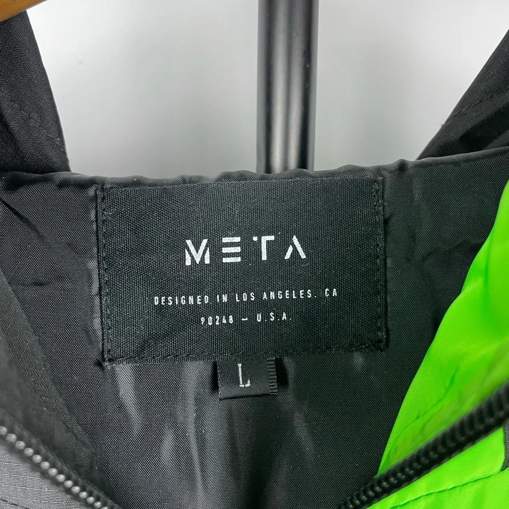 Meta Black Green‎ Coding Coder Pullover Hooded Multipocket Windbreaker Jacket - Picture 9 of 10